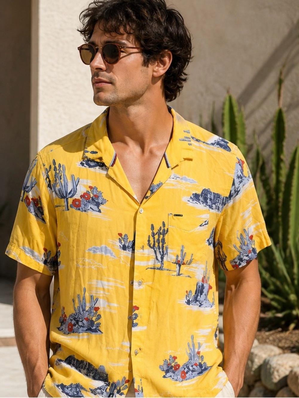 Buffalo David Bitton Yellow Desert Print Short Sleeve Button-Down Shirt